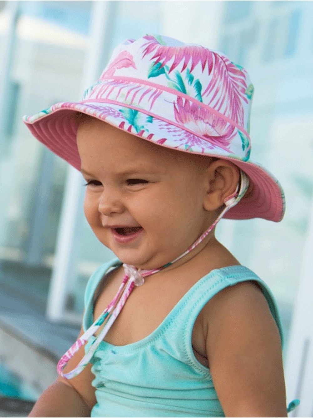 Millymook- Kids Pink Tropical Bucket Sun Hat with Chin Strap